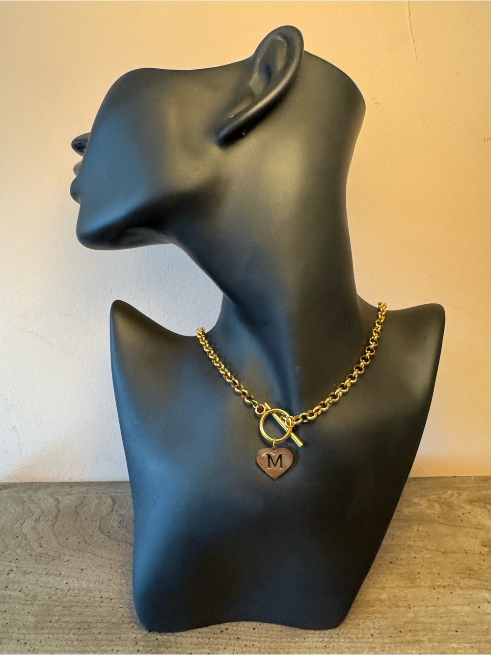 Gold-Tone Initial 'M' Heart Toggle Necklace